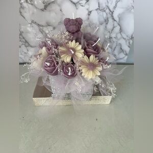 Handmade Candles Bouquet Purple and Cream Floral